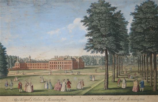 18th century, coloured aquatint, The Royal Palace of Kensington, (unframed) and three other prints,